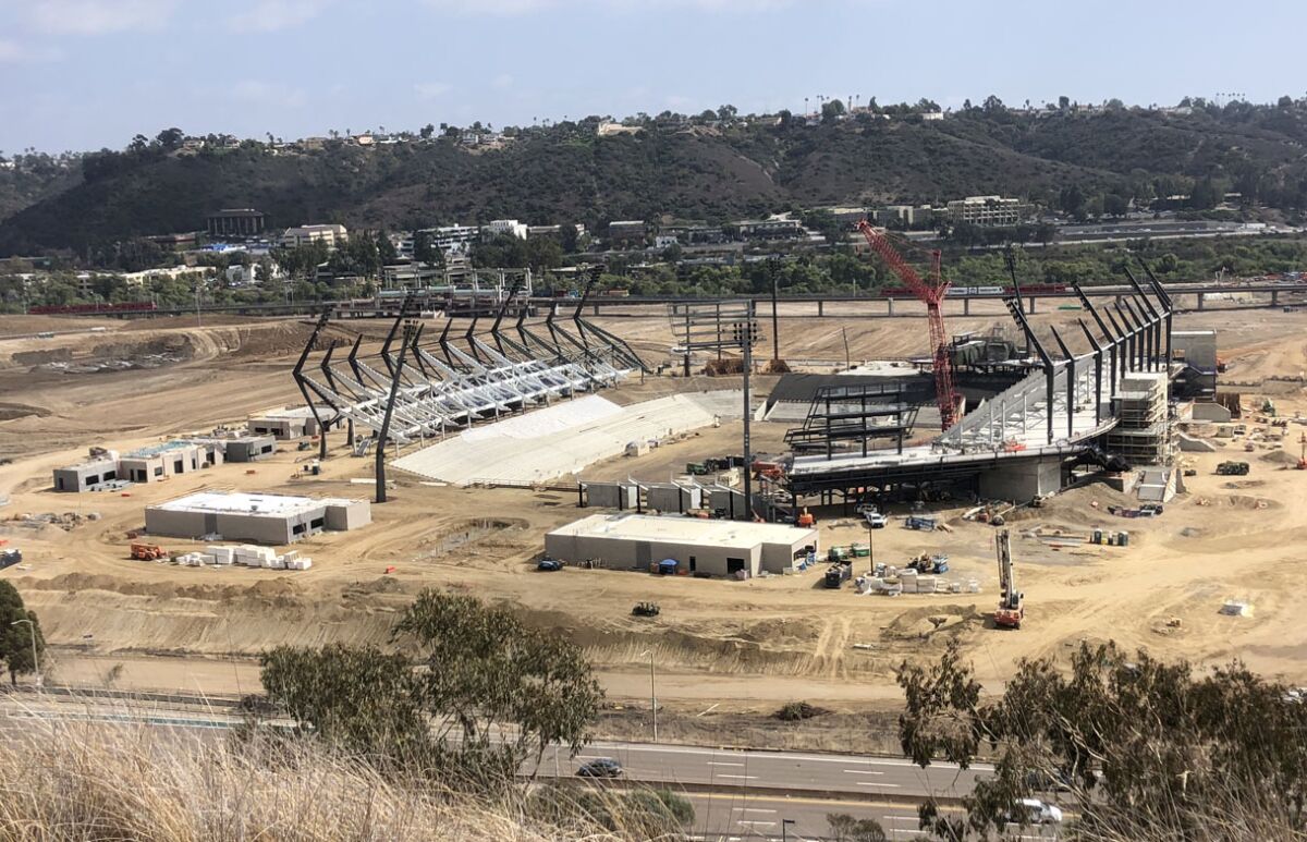 San Diego State's new football stadium is scheduled to open in exactly one year, for a game Sept 3, 2022, against Arizona.
