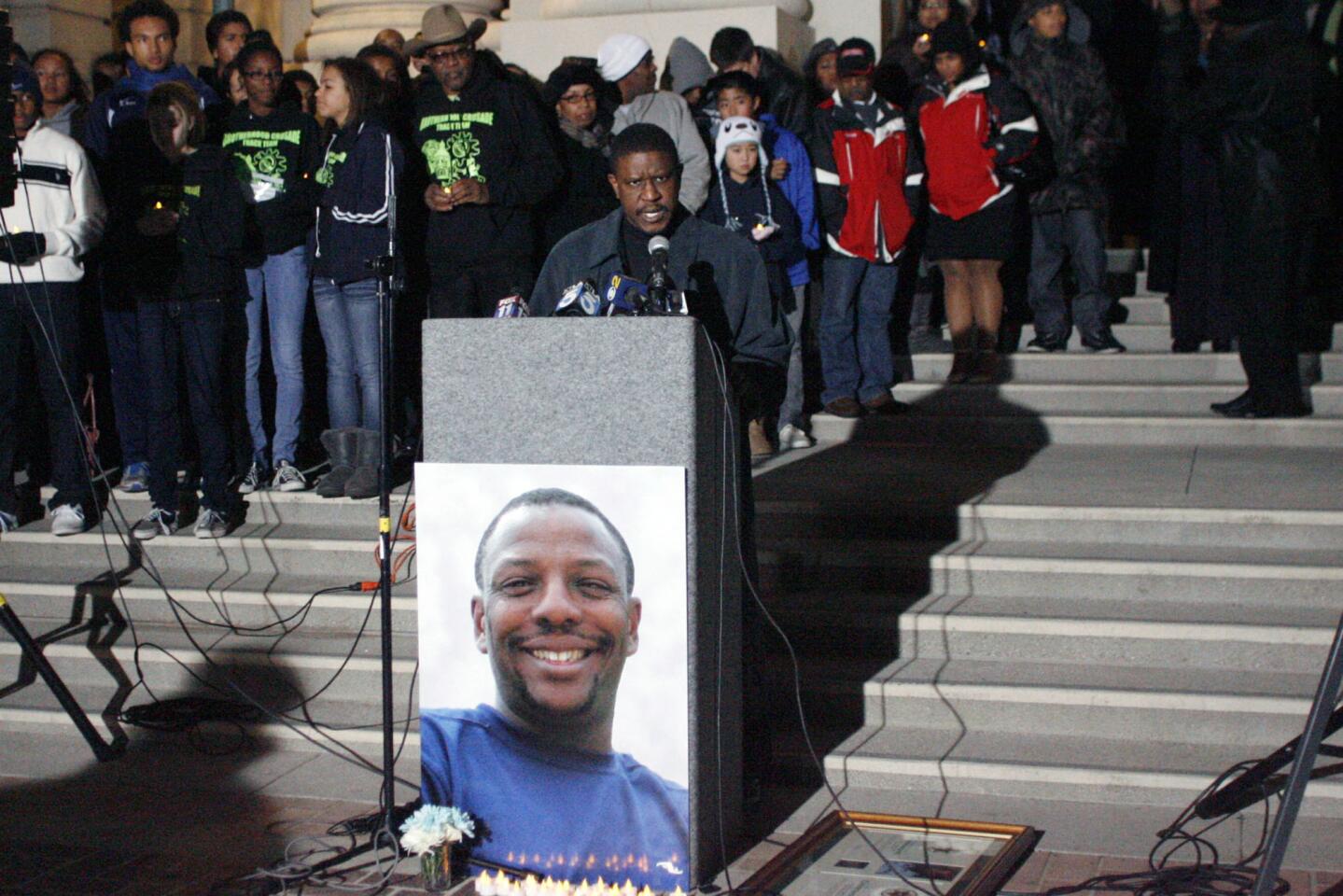 Family and friends gather for Victor McClinton's vigil at Pasadena City Hall