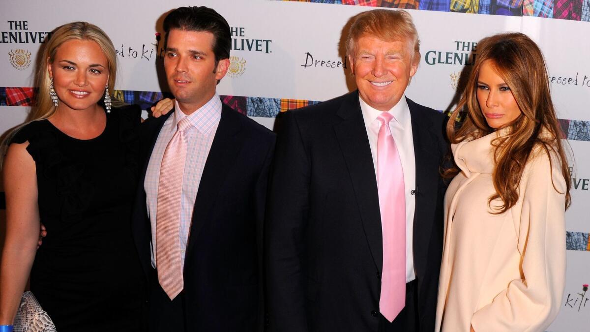 Vanessa Trump, left, was taken to a hospital after opening a letter addressed to Donald Trump Jr., second from left, which contained a white powder.