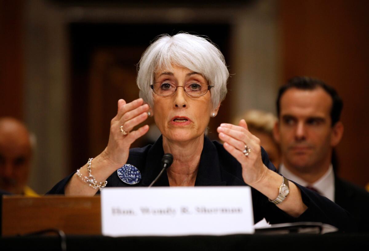 Undersecretary of State Wendy Sherman testifies Oct. 3 on Capitol Hill in Washington before the Senate Foreign Relations Committee hearing on Iran's nuclear program.