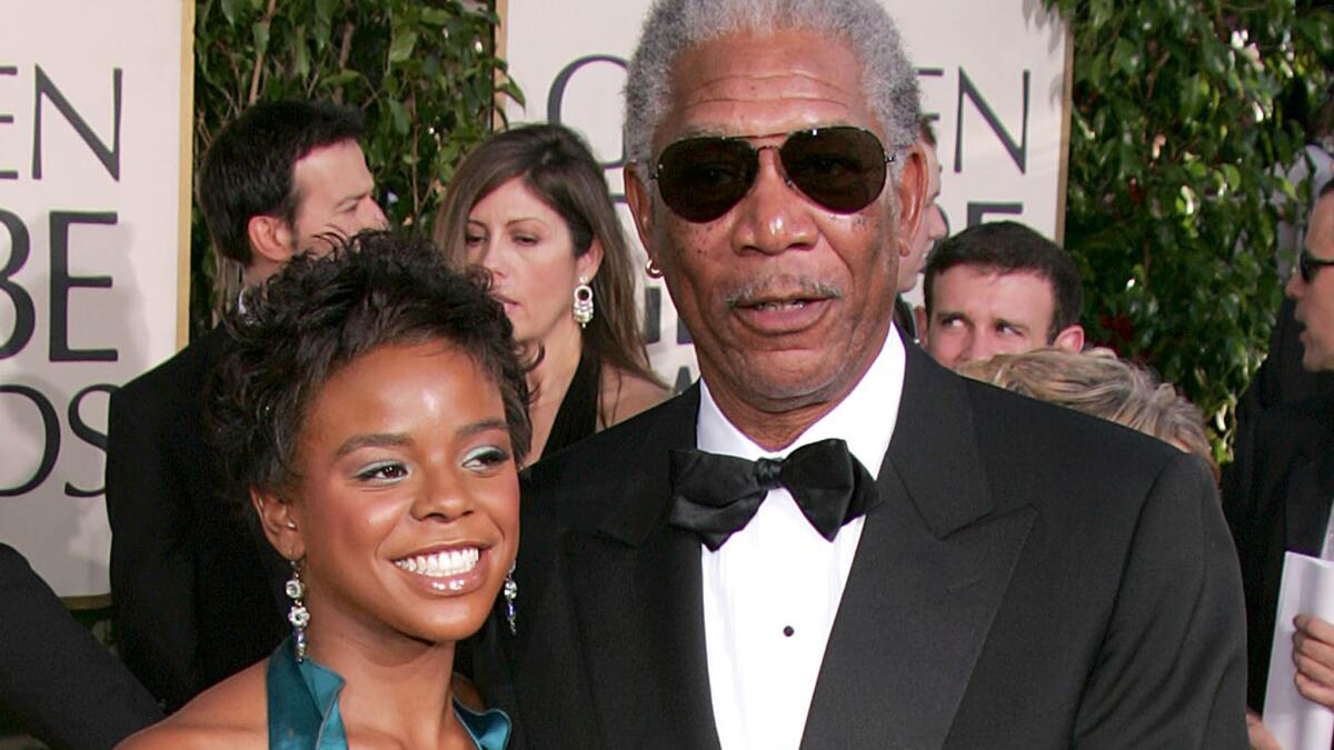 Edena Hines with Morgan Freeman at the Golden Globe Awards in 2005. She was stabbed to death early Sunday in New York City.