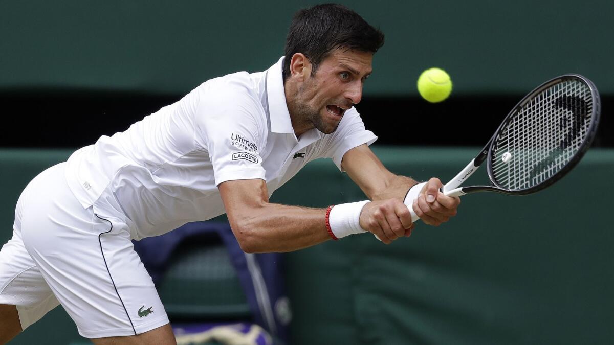 Serbia's Novak Djokovic defeated Spain's Roberto Bautista Agut in a semifinal match Friday at Wimbledon.