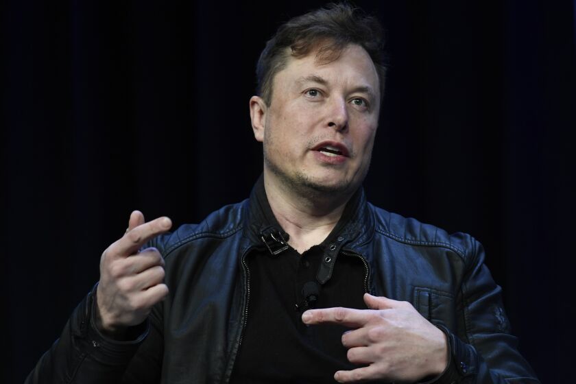 FILE -Tesla and SpaceX Chief Executive Officer Elon Musk speaks at the SATELLITE Conference and Exhibition in Washington, Monday, March 9, 2020. Musk has purchased a 9.2% stake in Twitter, approximately 73.5 million shares, according to a regulatory filing, Monday, April 4, 2022. (AP Photo/Susan Walsh, File)