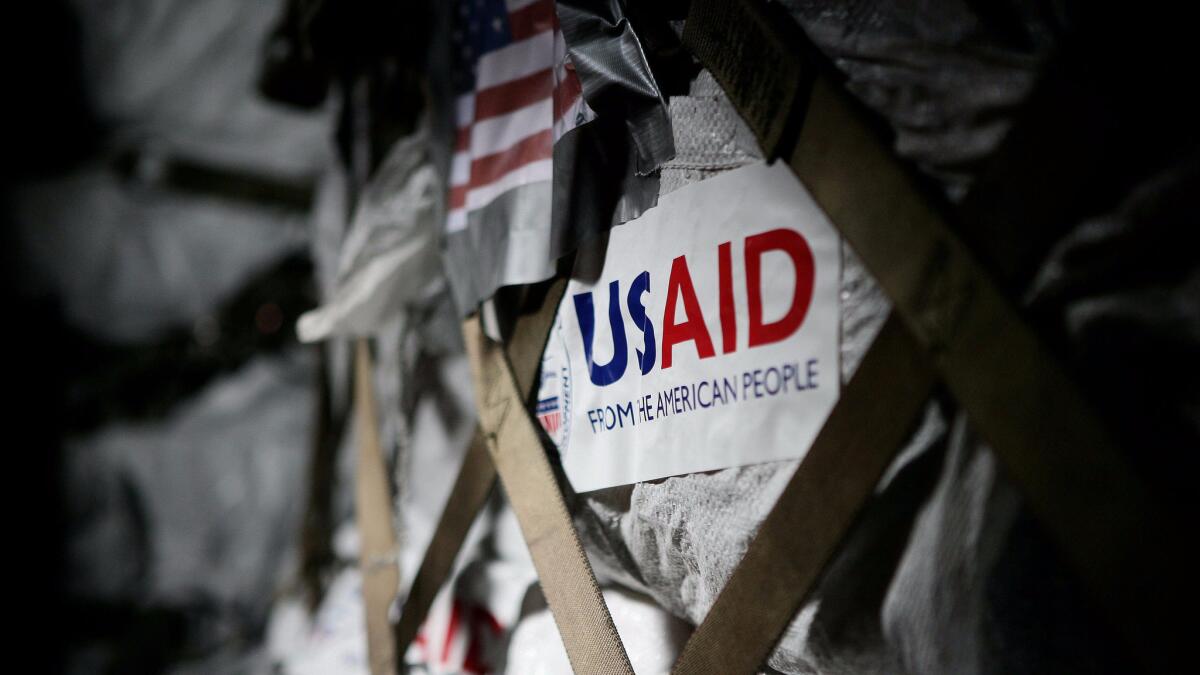Relief supplies from the United States Agency for International Development are packed in a U.S. plane in 2008 at the Yangon International airport.