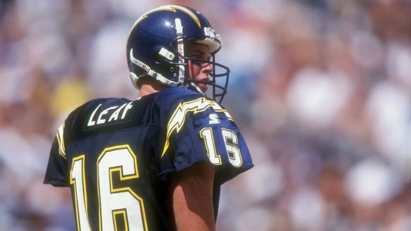 Chargers quarterback Ryan Leaf looks on during a game against the Buffalo Bills on Sept. 6, 1998, in San Diego.