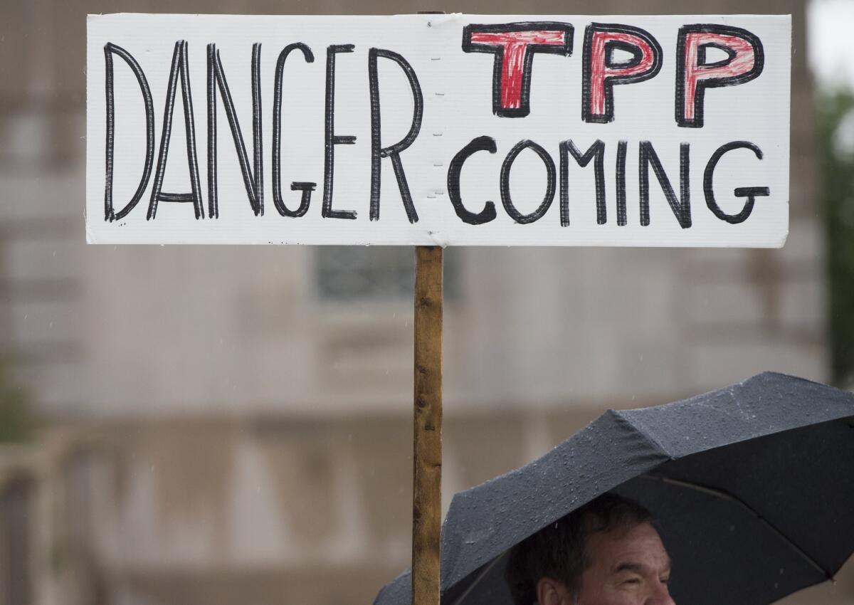 Demonstrators protest against the legislation to give US President Barack Obama fast-track authority to advance trade deals, including the Trans-Pacific Partnership (TPP), during a protest in Washington on May 21.
