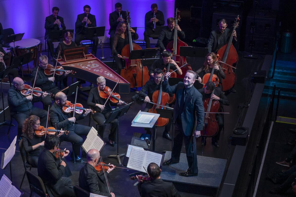 Michael Francis conducts the Mainly Mozart All-Star Orchestra on Oct. 12, 2022.