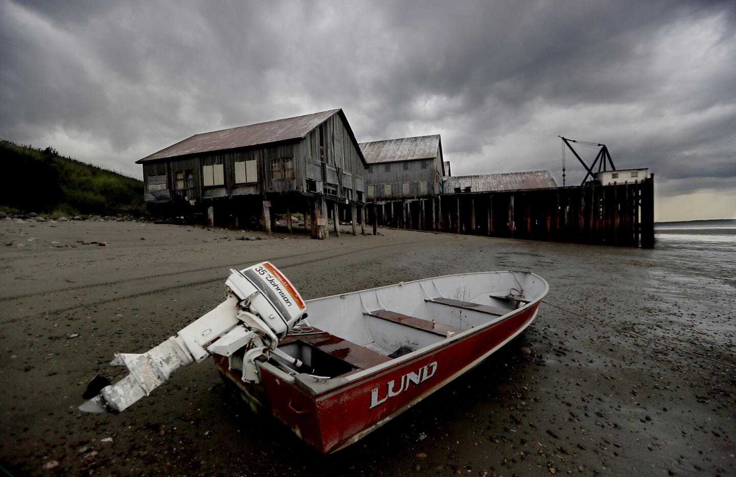 Fishing boat on the banks of the Naknek River