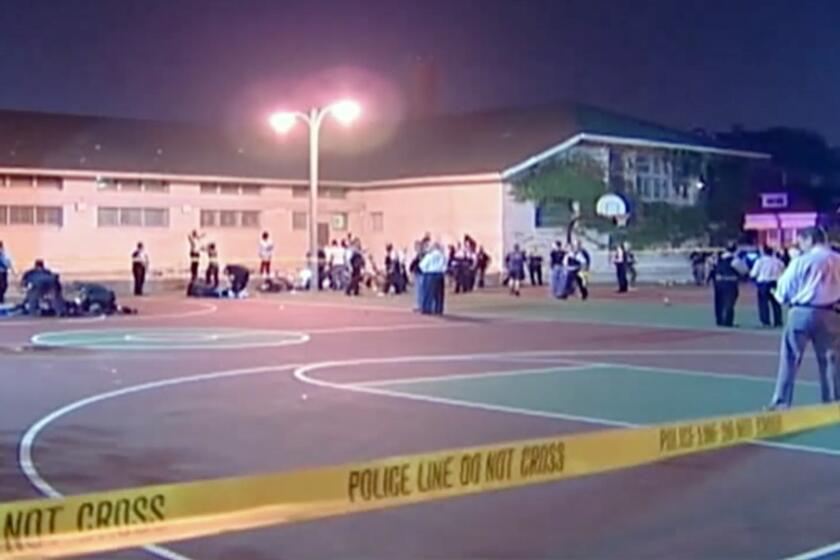A still frame from a video shows the scene where a number of people, including a 3-year-old child, were shot in a city park in Chicago.