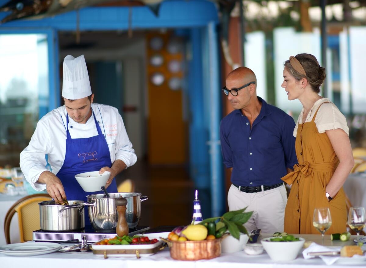 Stanley Tucci and wife Felicity Blunt with Chef Tommaso