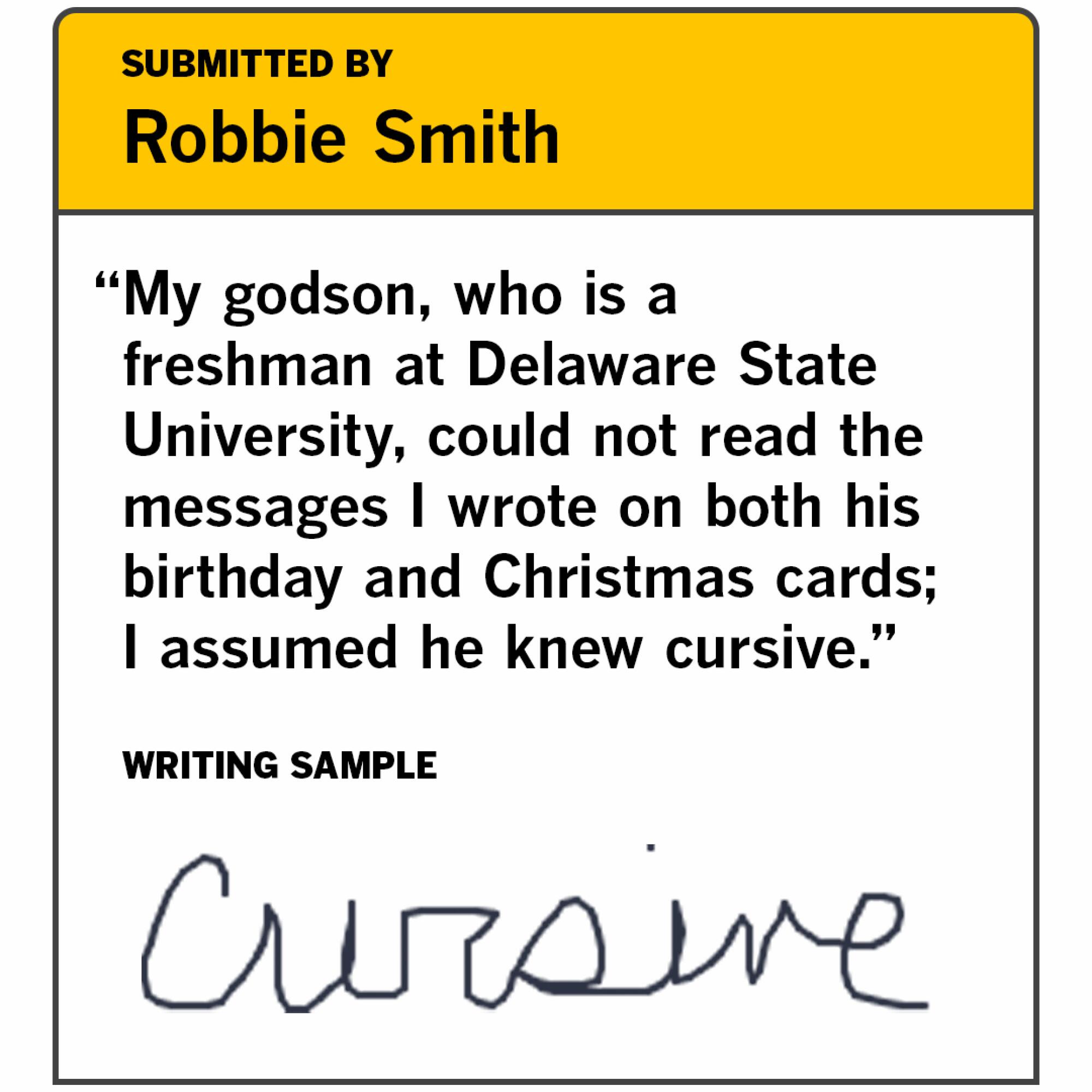 Cursive example from Robbie Smith