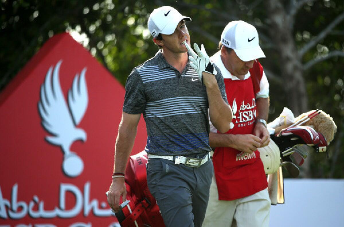 Rory McIlroy heads off the 13th tee during the third round of the Abu Dhabi HSBC Golf Championship on Saturday.