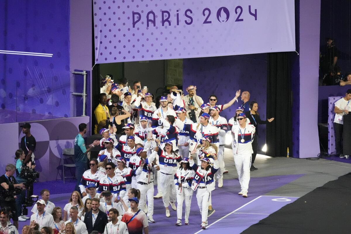 Team USA walks into the stadium during the 2024 Summer Olympics