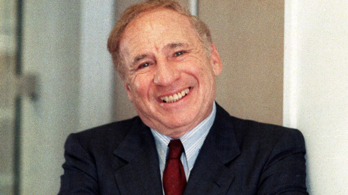 Mel Brooks, director, actor and screenwriter, poses in Los Angeles in this July 23, 1991 file photo. Brooks created the stage version of “The Producers” and the original 1968 movie. The Gem Theater in Garden Grove is staging a production of the beloved play through Oct. 21.