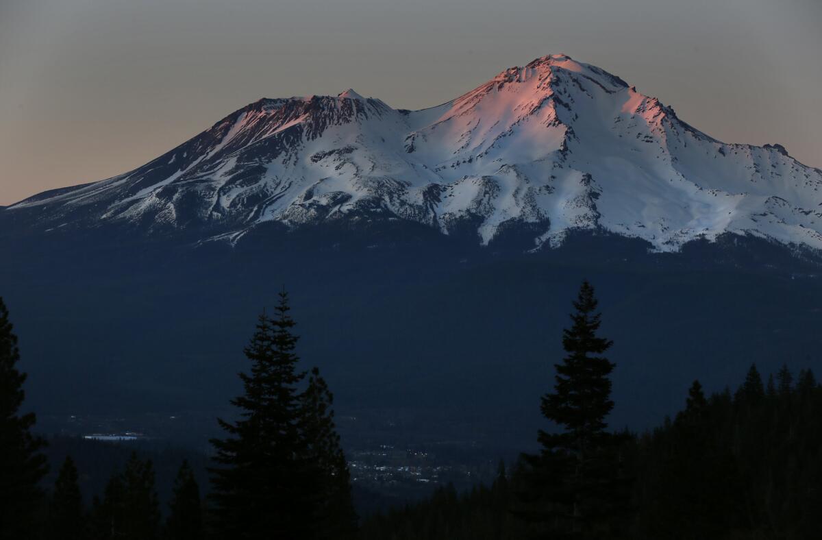 Northern California's Mt. Shasta towers above the community where residents have sued Crystal Geyser over the company's plans to open a bottling plant in the midst of the drought.
