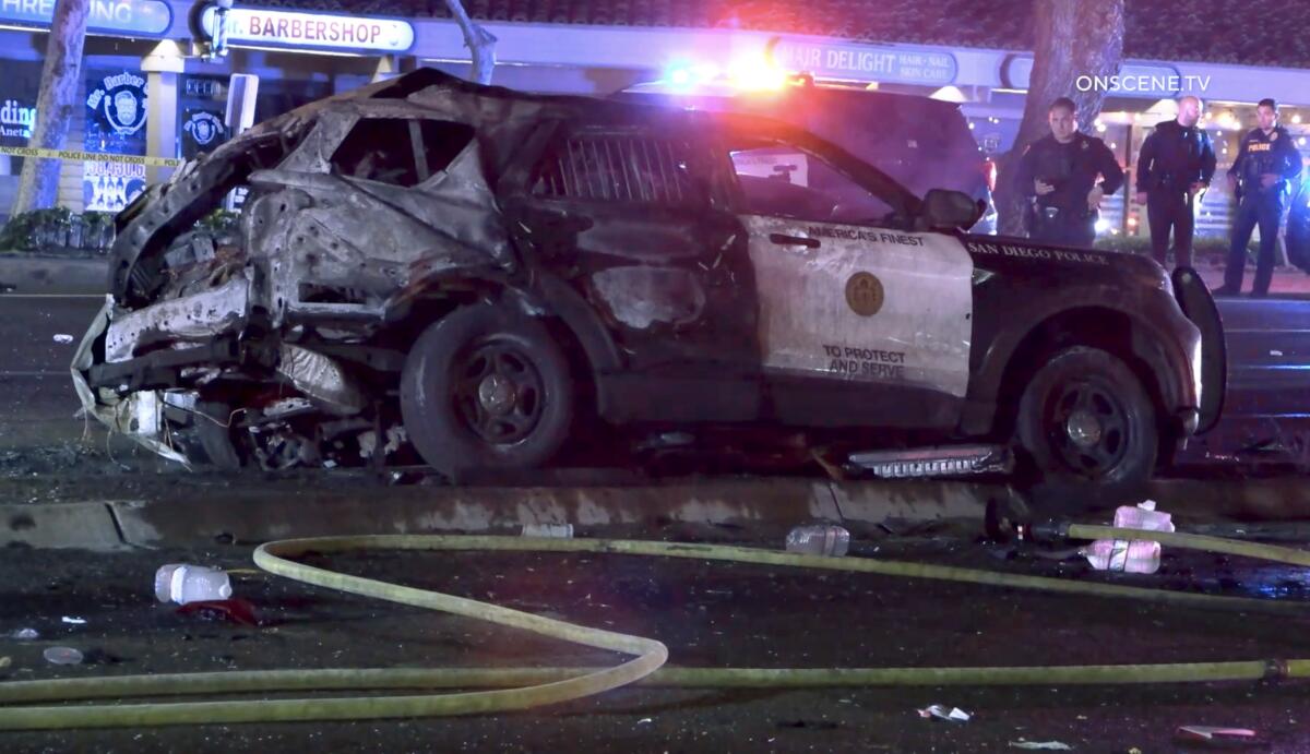 San Diego cop, suspect die in crash; second officer ‘fighting for