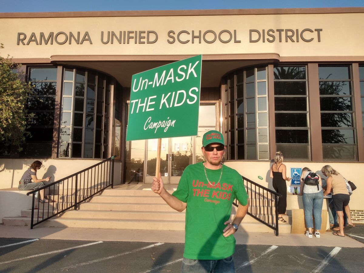Ramona parent Kyle Gammon runs an “Unmask the Kids” campaign that advocates for masks being optional at schools.
