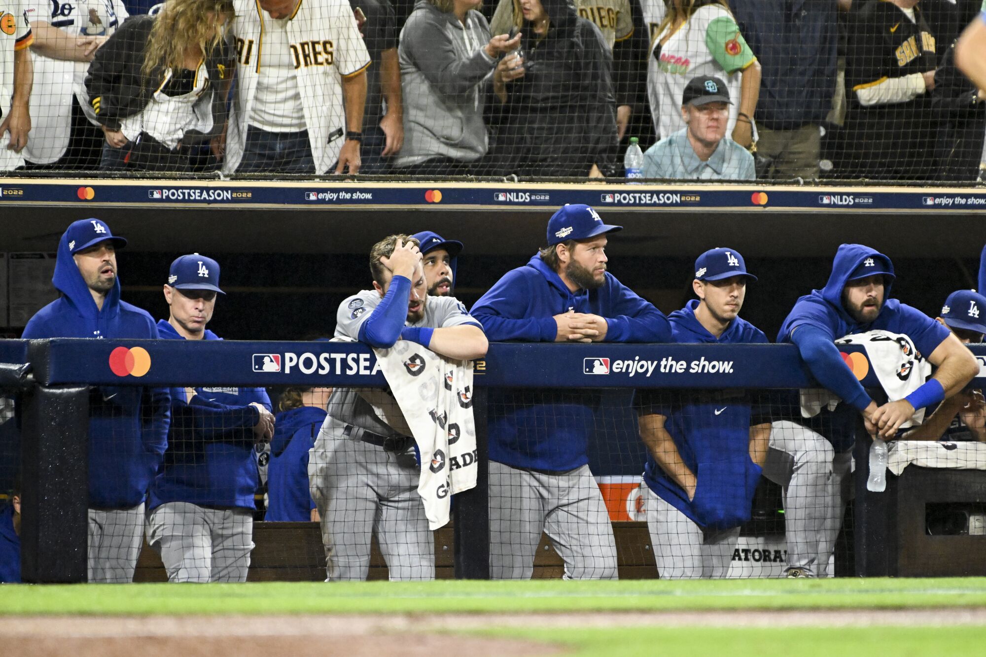  Dodgers watches during the ninth inning.