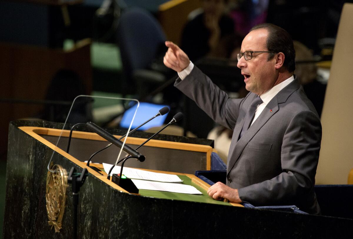 French President Francois Hollande at the 70th session of the United Nations General Assembly on Sept. 28, 2015.