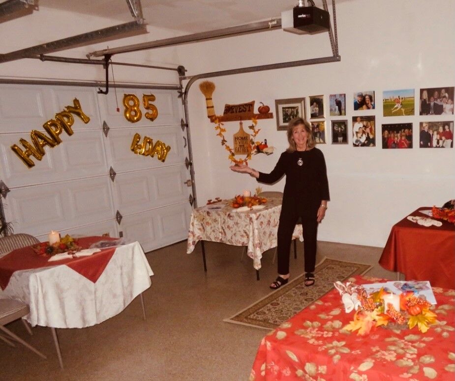 Debbie Schroeder's garage was transformed into a space for a small, socially distanced family Thanksgiving dinner while also celebrating the 85th birthday of her husband, Hobe.