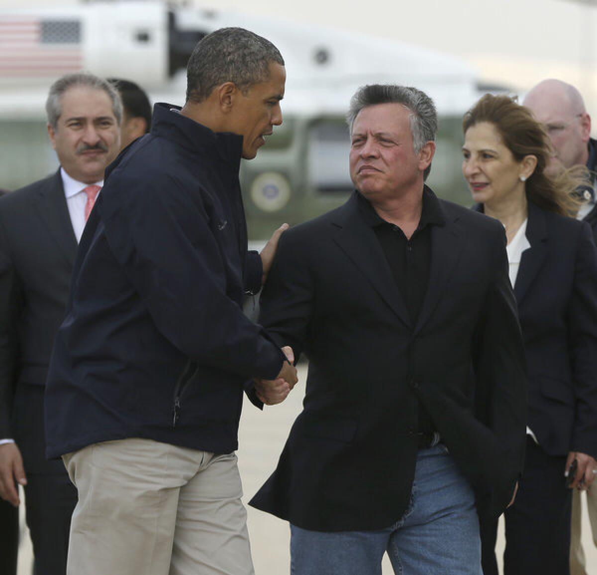 President Obama talks with King Abdullah II as he concludes a visit to Jordan. Abdullah faces criticism at home for comments he made in an interview with the Atlantic magazine.