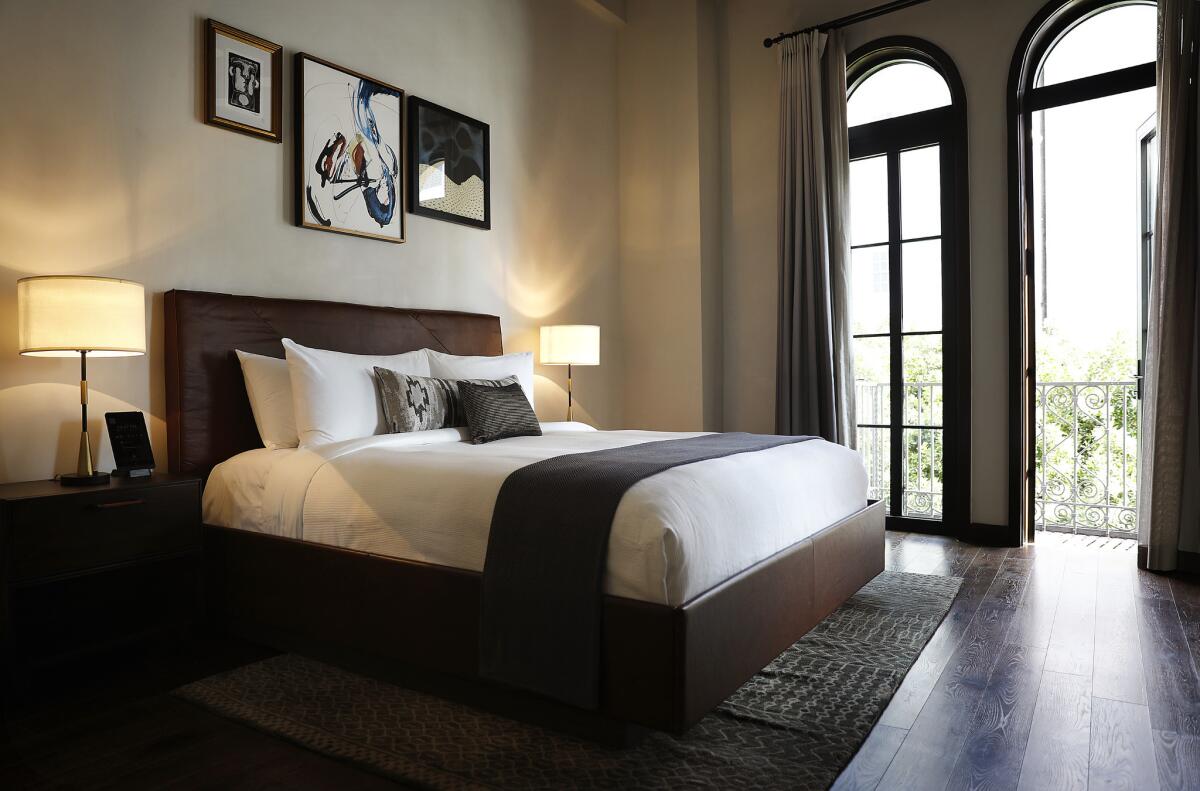 A guest room at Hotel Figueroa.