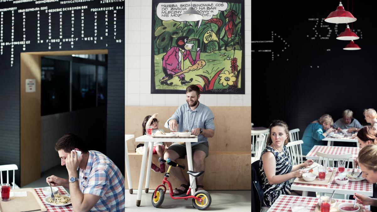 Milk Bar Prasowy has been business since 1954, now some walls are painted black.