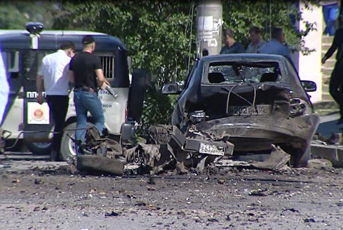 An image from video shows the site of twin bombings in Makhachkala, in southern Russia.