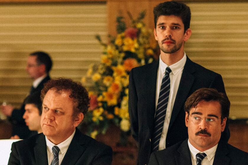 John C. Reilly, left, Ben Whishaw and Colin Farrell in "The Lobster."