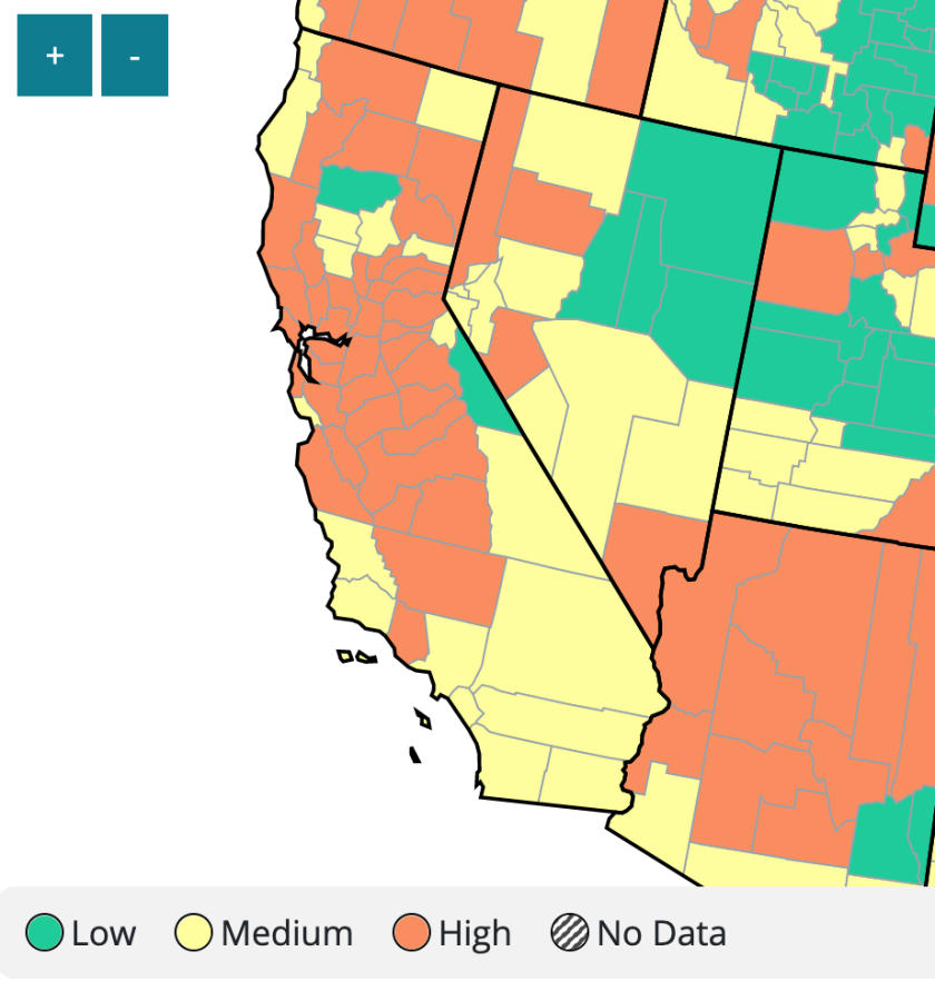 Two-thirds of California's counties are in the high COVID-19 community level.