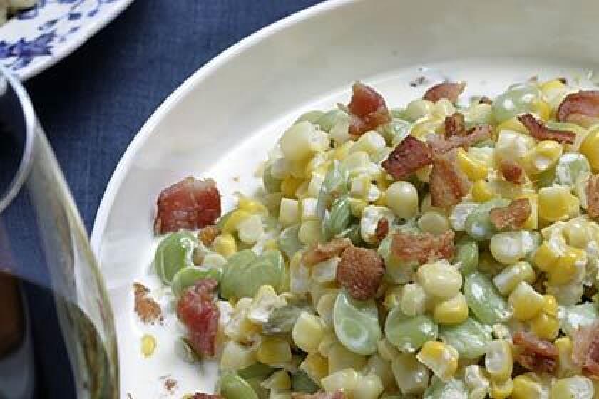 Corn and lima bean succotash with cream and bacon.