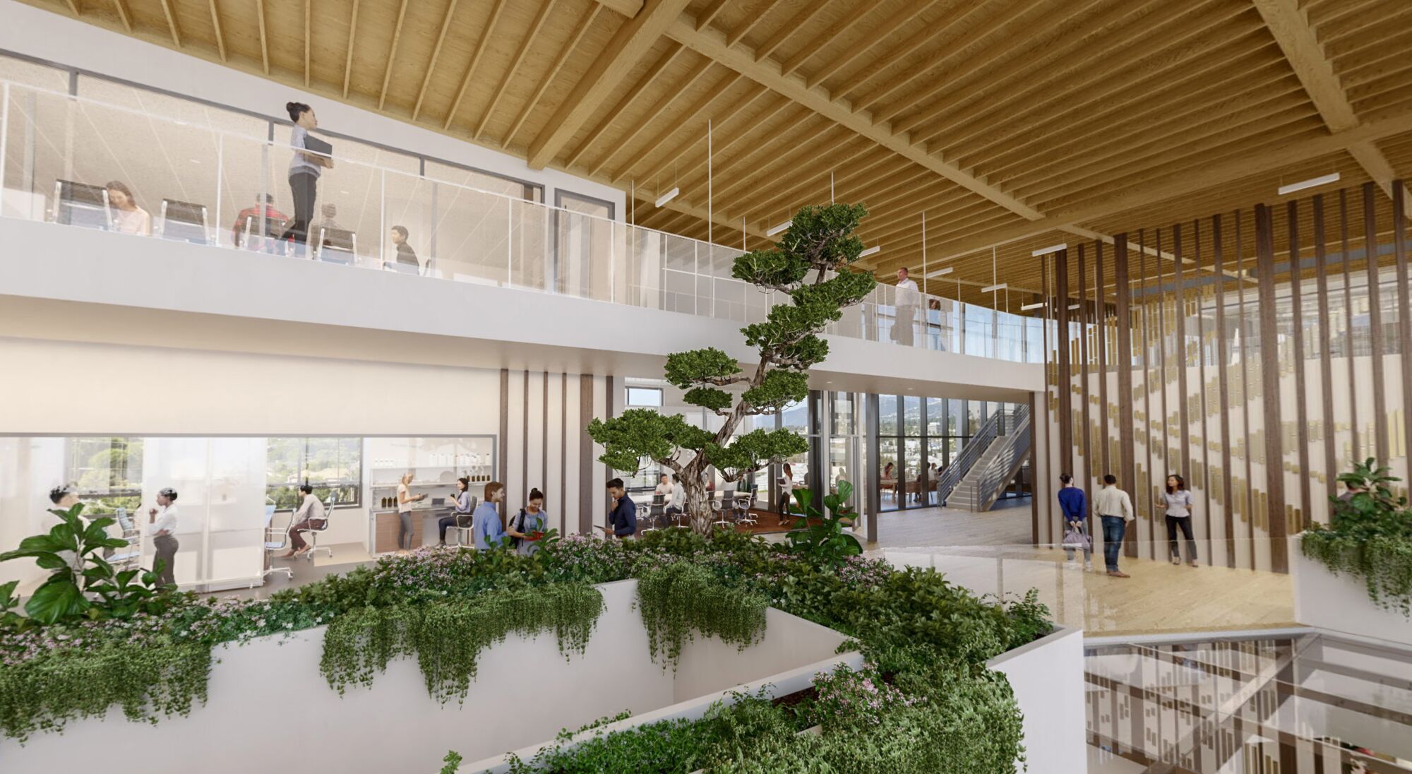 A rendering of the Ellison Institute for Transformative Medicine at USC, with interior design by RCH Studios.