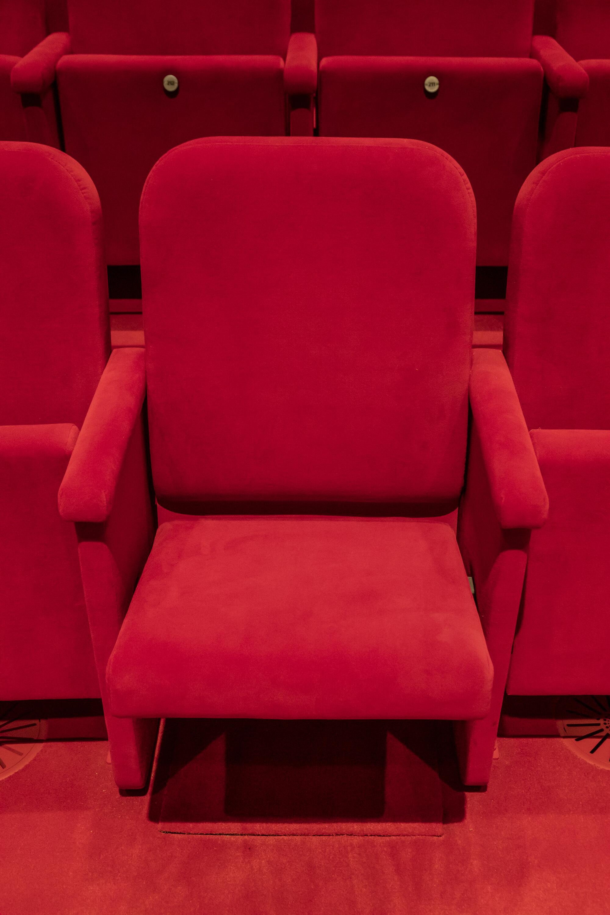  Detail of a red seat in the David Geffen Theater.
