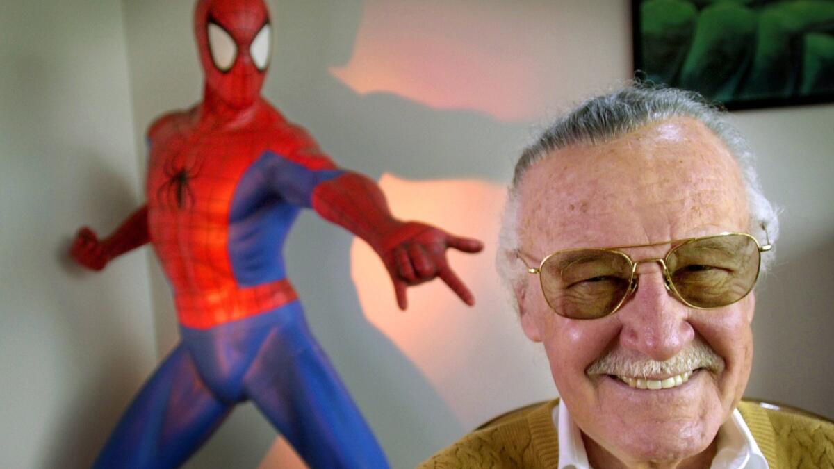 Stan Lee, in 2012, creator of comic-book franchises such as "Spider-Man," "The Incredible Hulk" and "X-Men," smiles during a photo session at his office in Santa Monica. Comic book genius Lee, the architect of the contemporary comic book, has died at age 95.