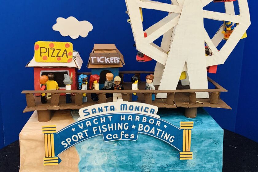 Fourth grader Jaden Manchanda of San Marino's Carver Elementary School made this model of the Santa Monica Pier. Says Jaden: "It has many shops, food stands, roller coasters, and an amazing ferris wheel that is sky high."