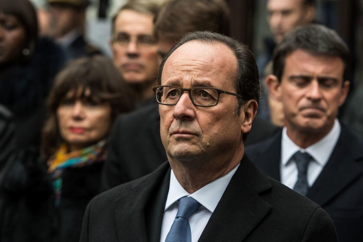 French President Francois Hollande attends a ceremony marking the first anniversary of the Paris terror attacks in Paris on Nov. 13.