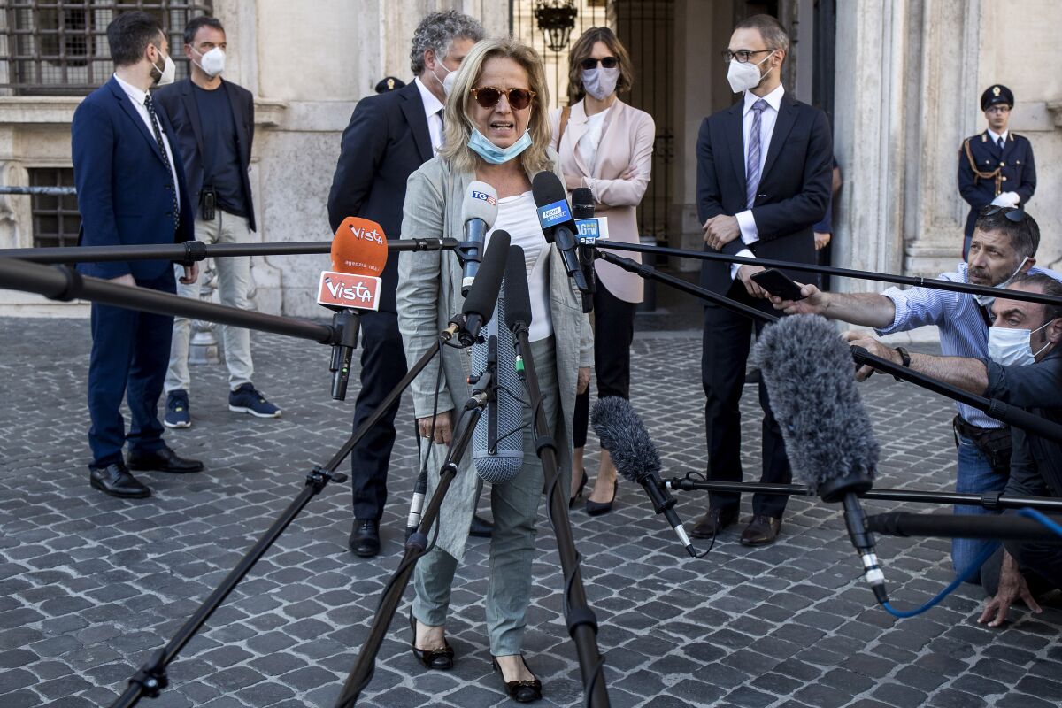 Maria Cristina Rota, lead prosecutor in the probe regarding a lack of coronavirus protections, talks to reporters in Rome.