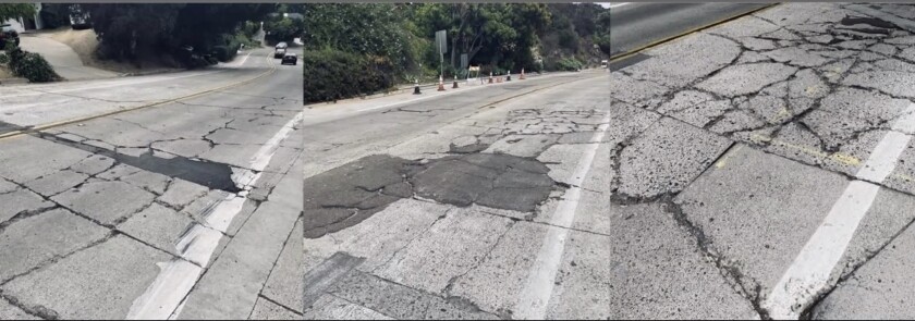 Broken concrete is one reason driving on Via Capri is dangerous, some residents say.