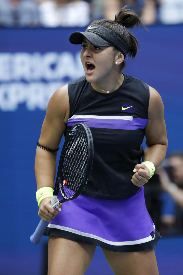 Bianca Andreescu reacts after scoring a point against Serena Williams during her Women's Singles final match inside the Billie Jean King National Tennis Center on Sept. 7, 2019, in Queens.