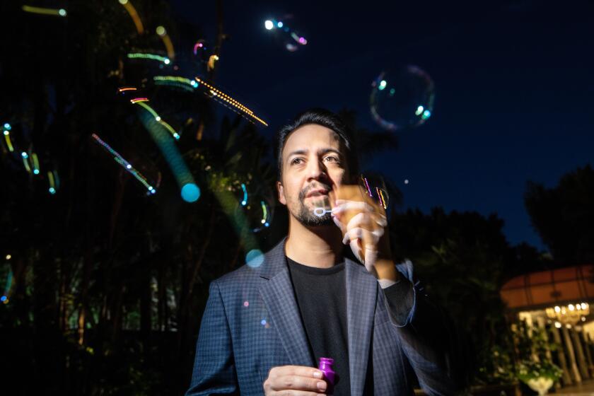 Los Angeles, CA - November 12: Director Lin-Manuel Miranda is photographed in promotion of his new film, Netflix's, "tick, tick…BOOM!," at Four Seasons hotel, in Los Angeles, CA, Friday, Nov. 12, 2021. The film follows composer and playwright Jonathan Larson, who was known for his exploration of social issues, mostly notably with his Pulitzer Prize-wining, "Rent." (Jay L. Clendenin / Los Angeles Times)