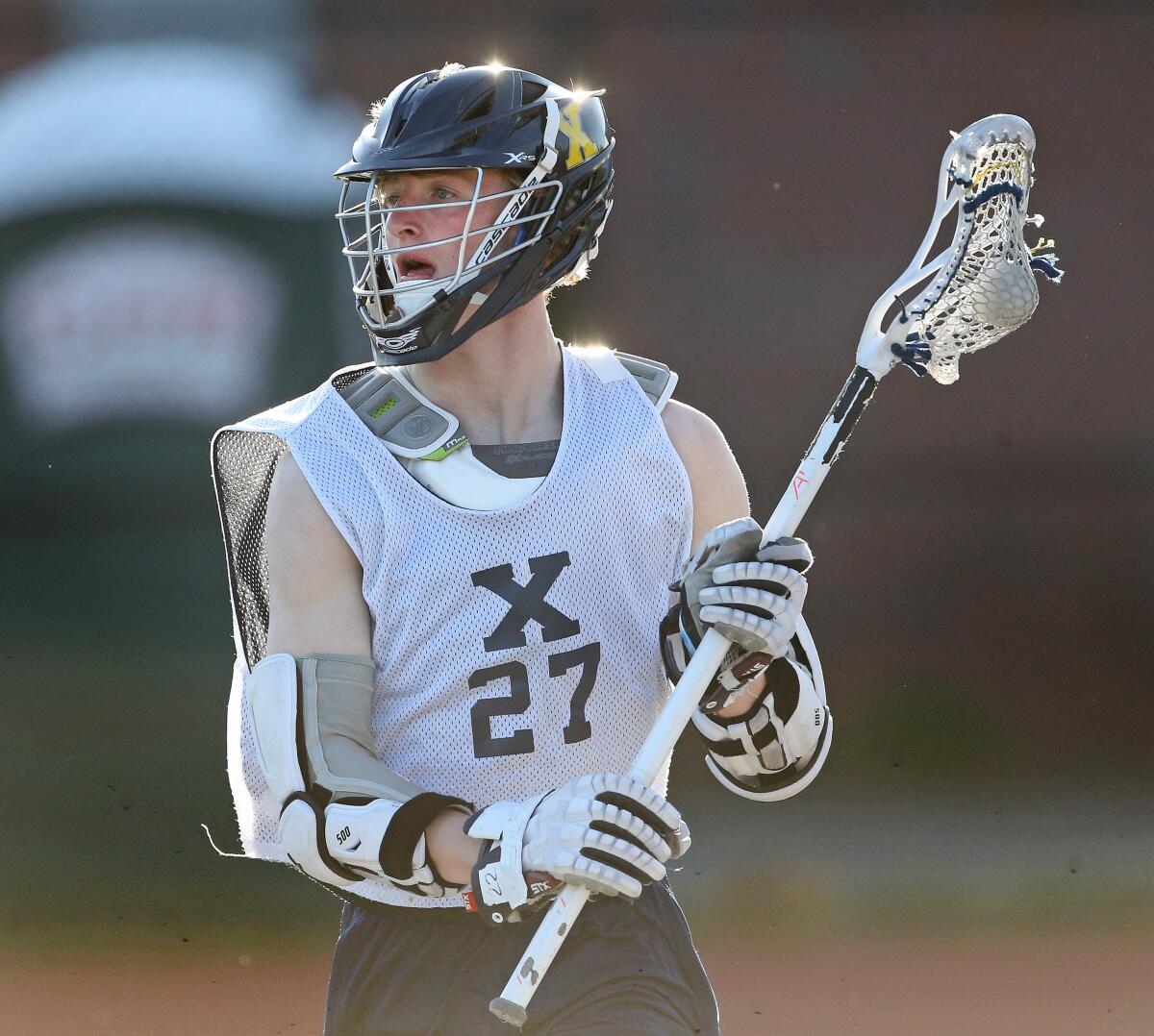Xaverian lacrosse player Henry Hasselbeck looks up field during practice 
