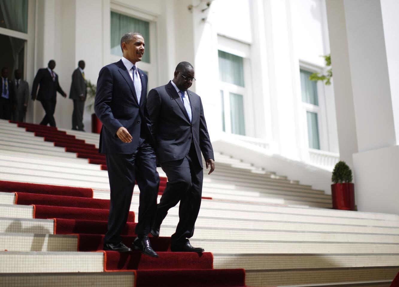 U.S. President Obama arrives at a joint press conference with Senegal's President \Sall at the Presidential Palace in Dakar