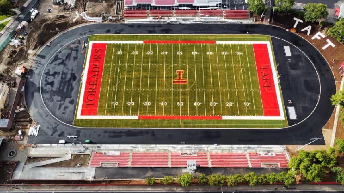 An aerial view of Taft's new stadium all-weather field, which debuts this fall.