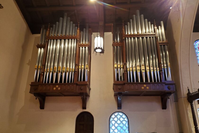 A portion of the 4,551-pipe organ that faces the congregation hall at St. James by-the-Sea Episcopal Church.