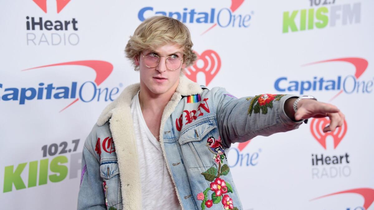 Logan Paul poses in the press room during 102.7 KIIS FM's Jingle Ball 2017 presented by Capital One at the Forum on Dec. 1, 2017, in Inglewood.