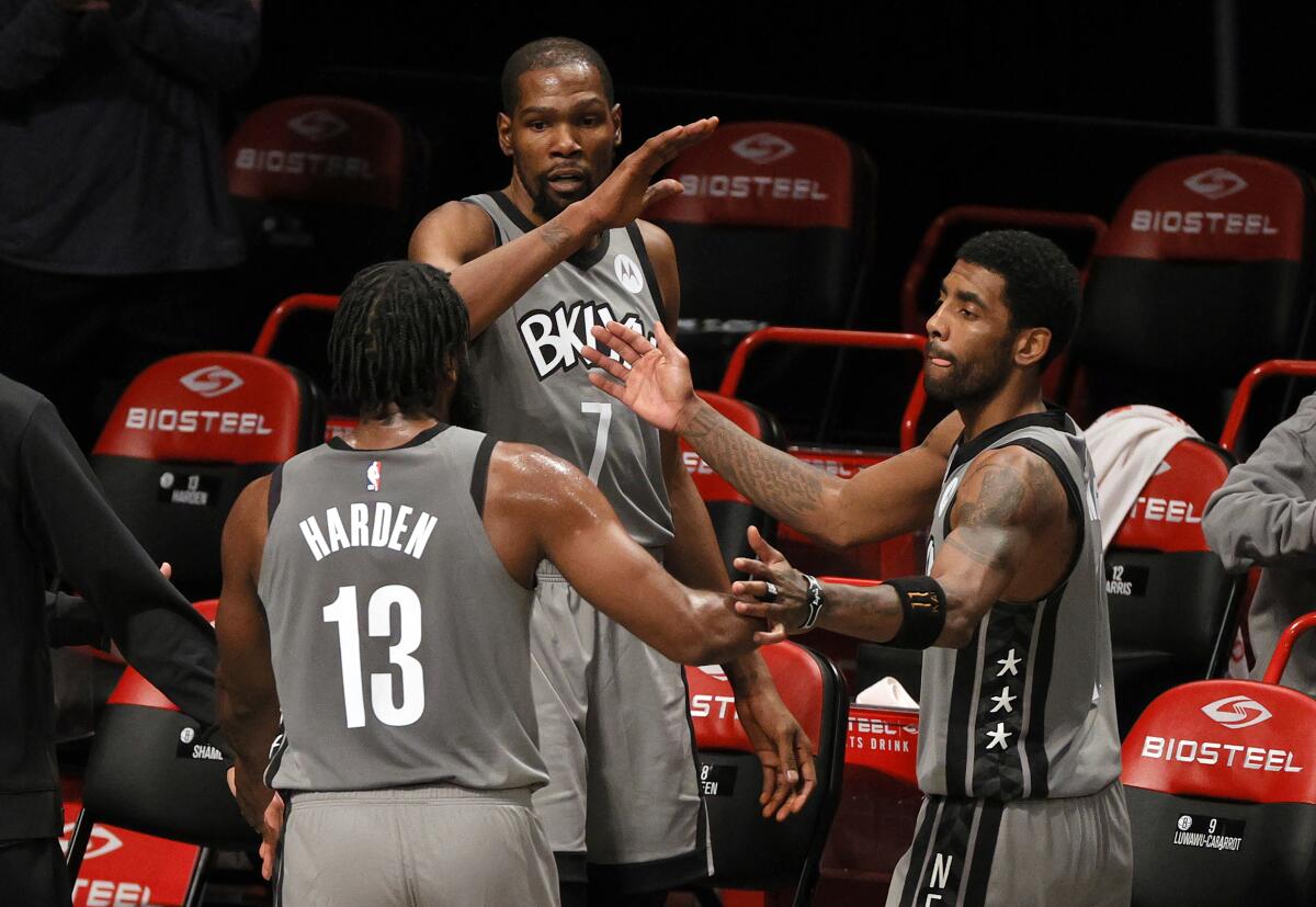 Nets' Big 3 go from way off to off and running in Game 1 - The San