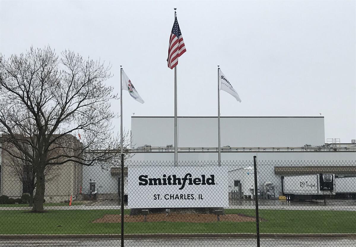 Smithfield Foods in St. Charles Ill., a large pork processor, remains closed by orders of Kane County Health Department due to COVID-19 outbreak. Its plant in Monmouth is due to reopen Saturday.
