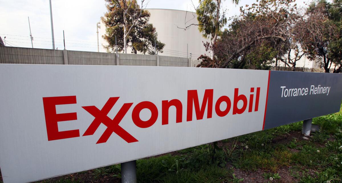 A sign outside the ExxonMobil refinery in Torrance is shown in a photograph from 2012.