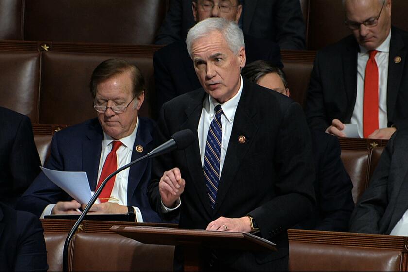 Rep. Tom McClintock, R-Calif., speaks as the House of Representatives debates the articles of impeachment against President Donald Trump at the Capitol in Washington, Wednesday, Dec. 18, 2019. (House Television via AP)