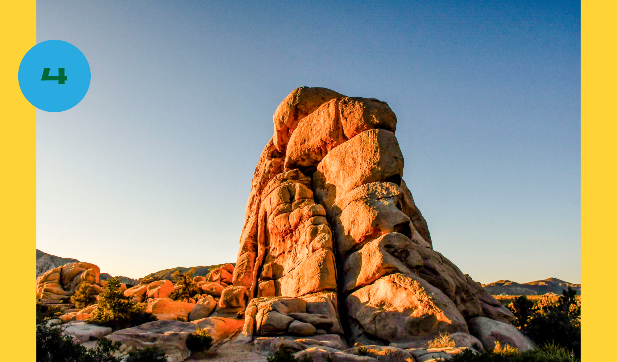 A carved boulder tower in Hidden Valley Campground, Joshua Tree National Park.